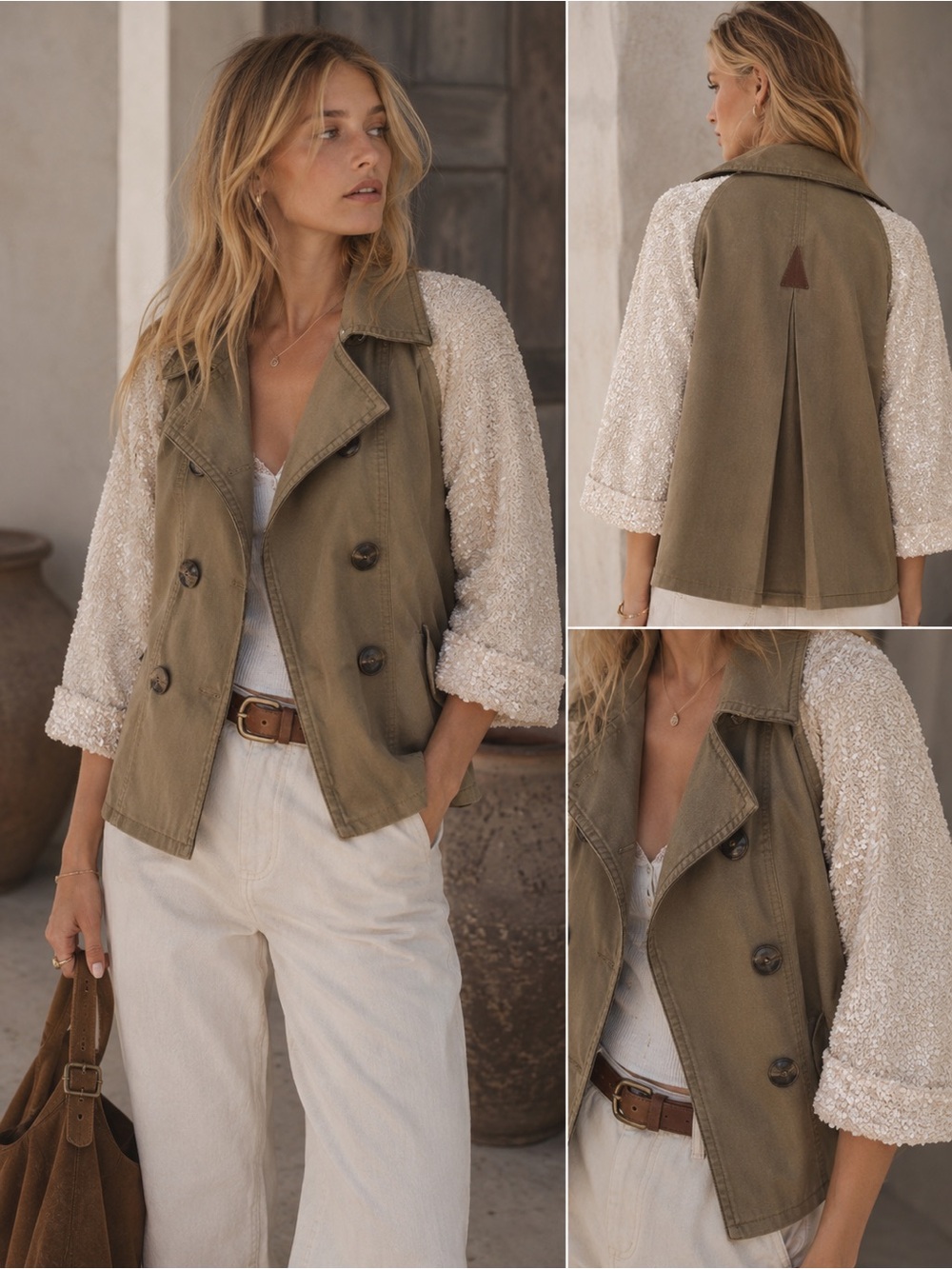 Anthropologie Olive Jacket with Sequin Sleeves